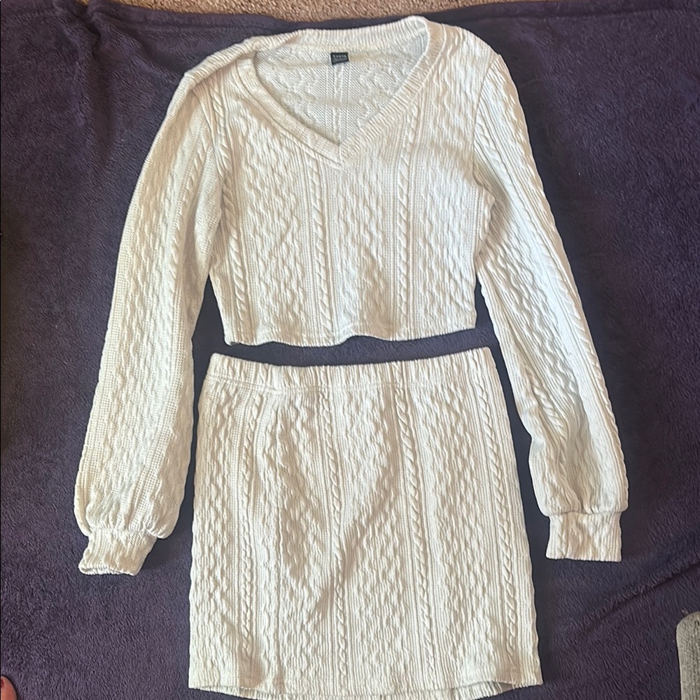 Cream Cable Knit Sweater and Skirt Set